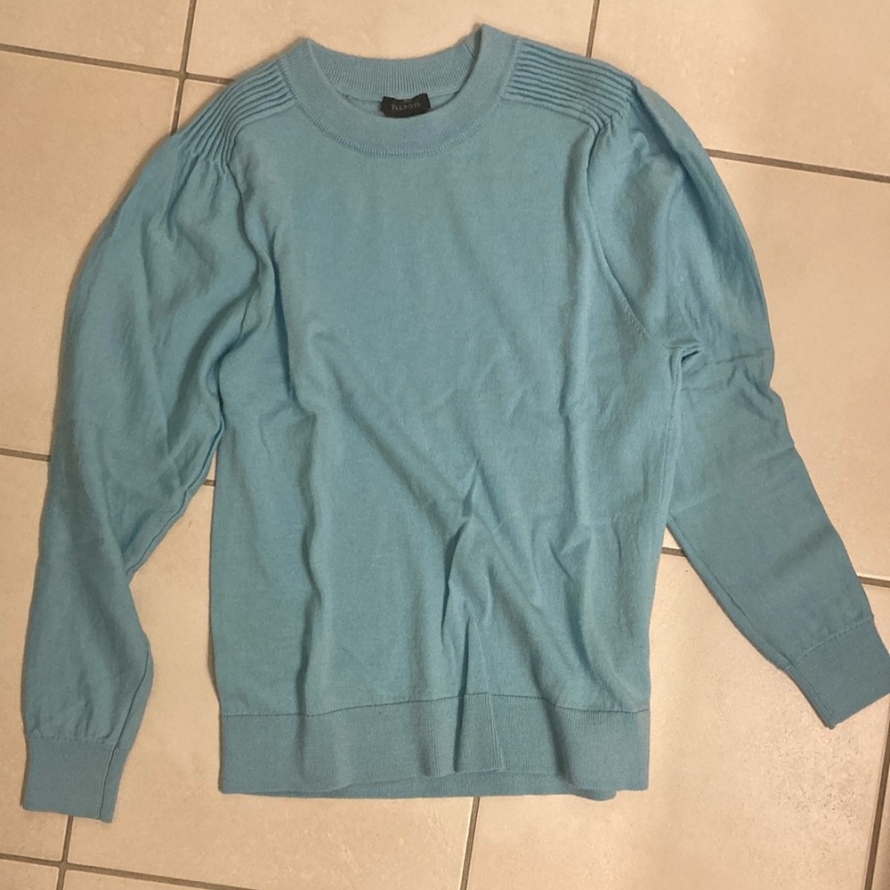 Talbots Blue Crewneck Sweater with Ribbed Details